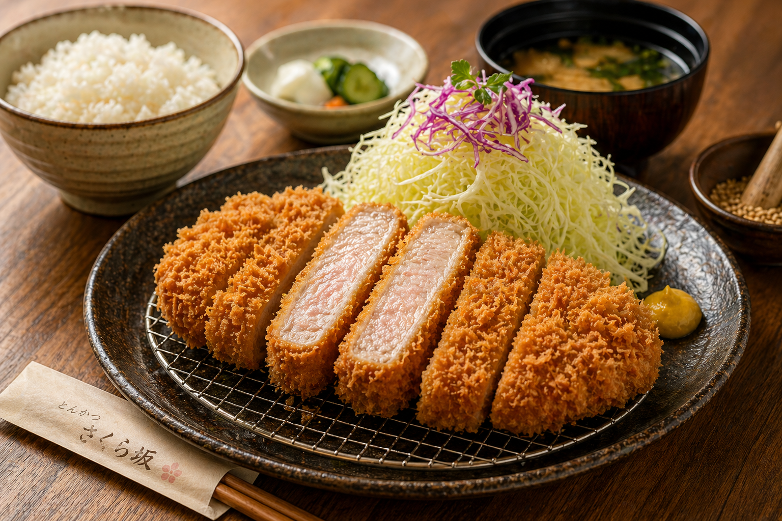 揚げたてのとんかつ定食